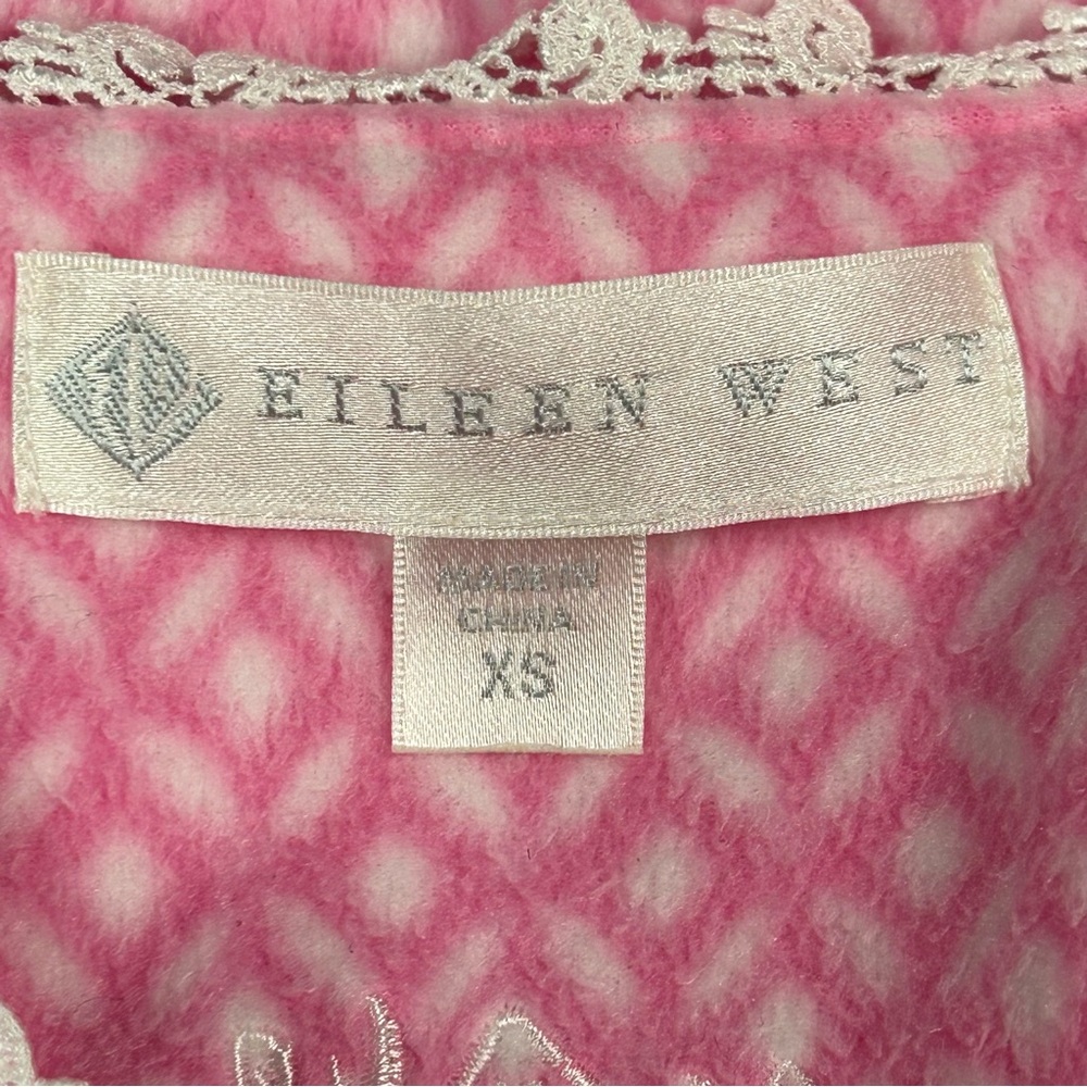 Eileen‎ West Nightgown Size XS Long Sleeve Fleece Pink Lace Cottagecore Modest - Picture 5 of 10